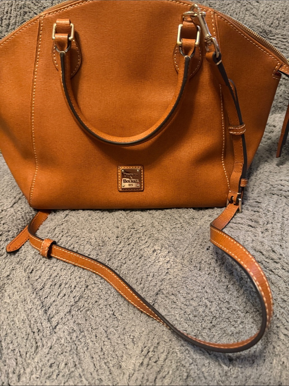 Dooney & Bourke Cognac Saffiano Leather Satchel with Crossbody Strap